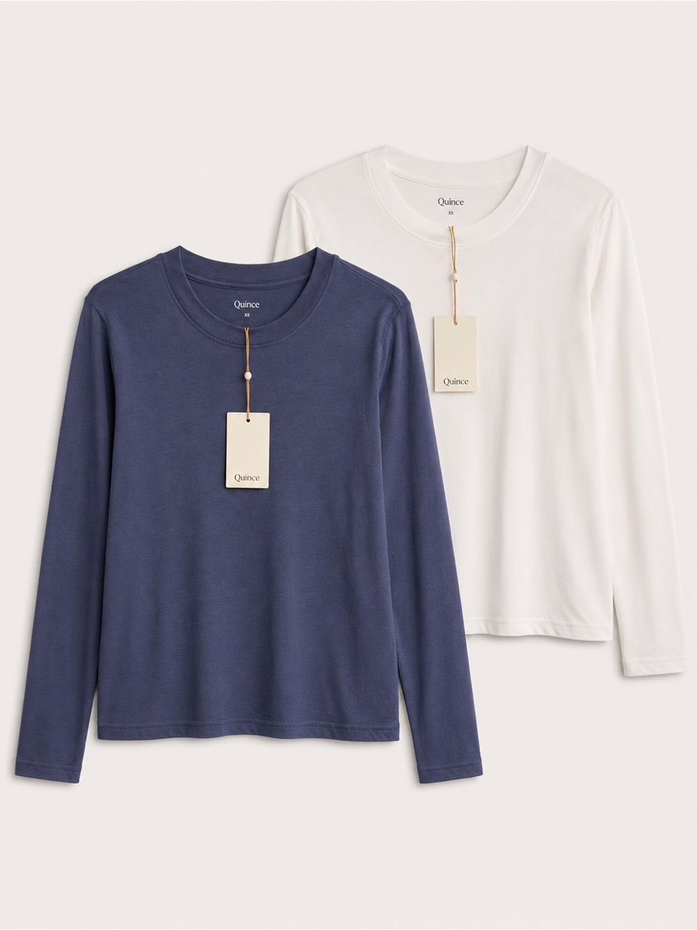 Quince NWT Set of 2 Cotton Modal Relaxed Long Sleeve Tees XS Crew Neck T Shirts